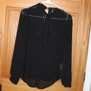 Forever 21 Striped Sheer Neck Bow Blouse Top *Missing a Wrist Button